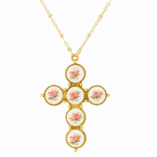 Pink Rose Cross Necklace