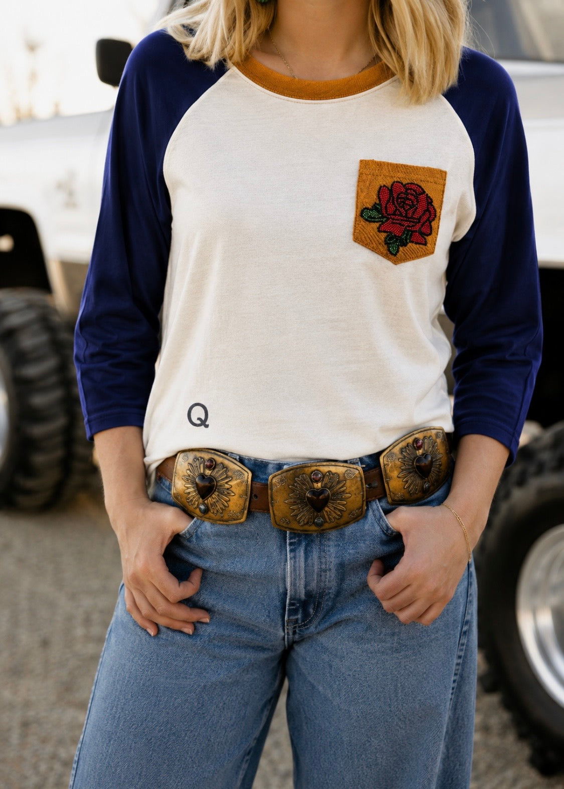 Beaded Rose Gold Baseball Tee