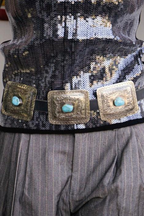 Turquoise and Silver Square Concho Belt