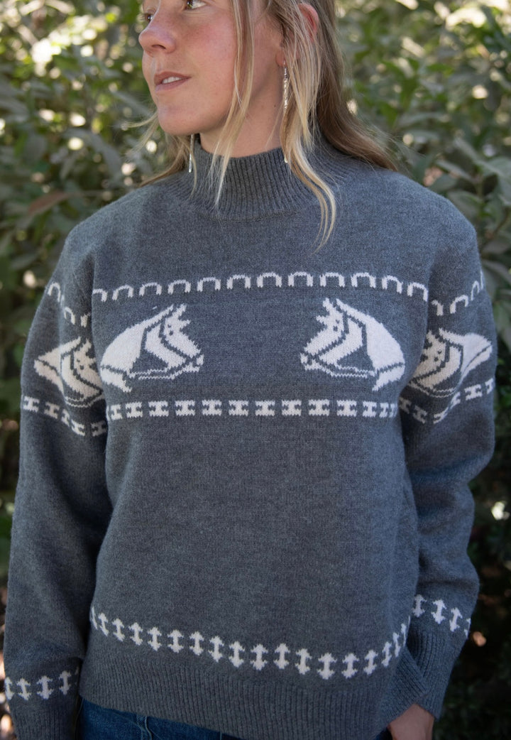 Horse Head Knit Crewneck Sweater