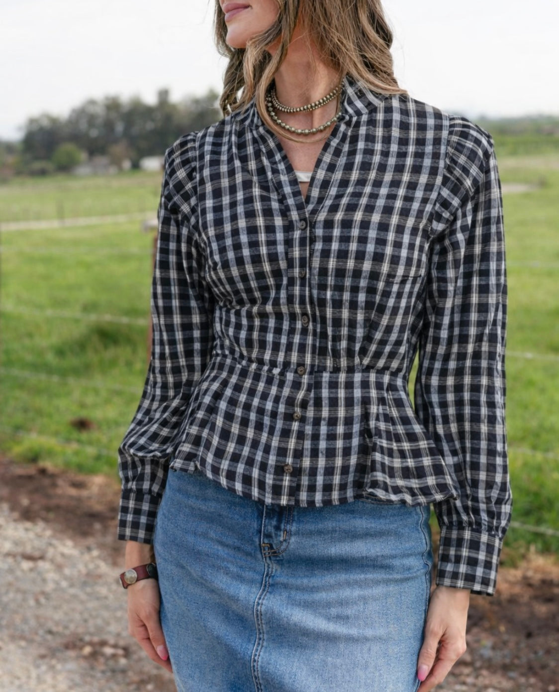 Plaid Penny Black Blouse