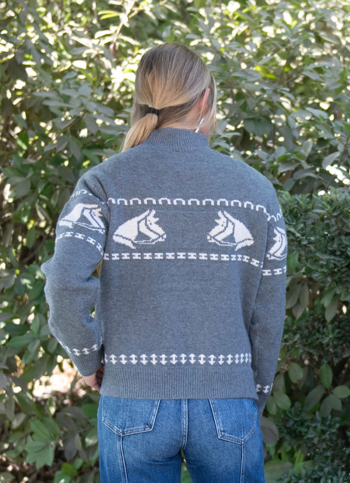 Horse Head Knit Crewneck Sweater