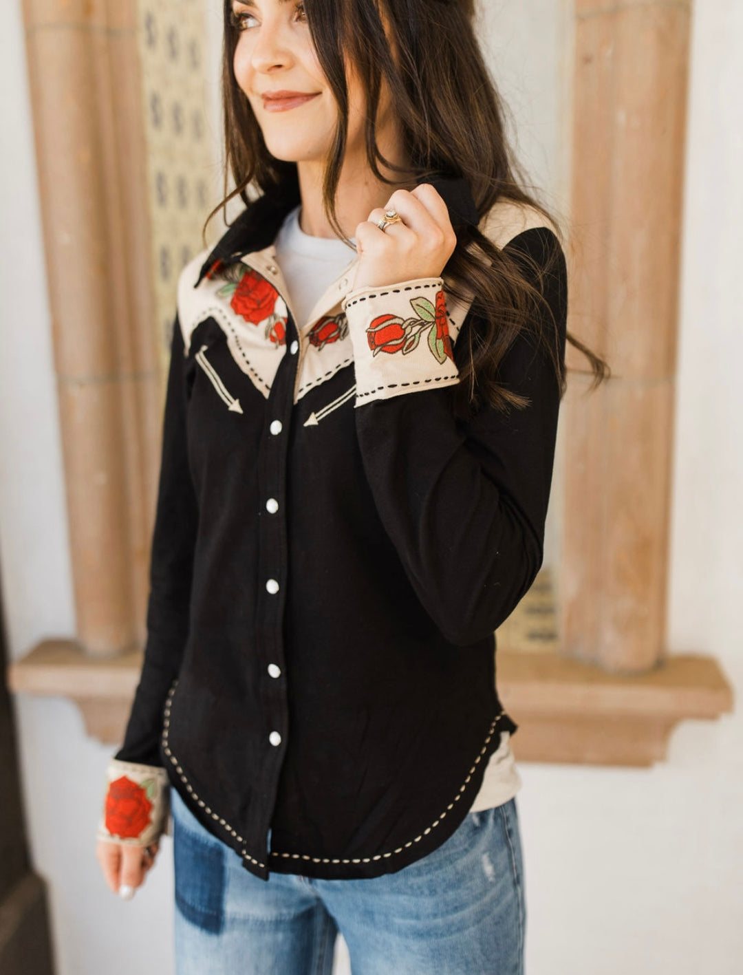 Black Rodeo Rose Button Up