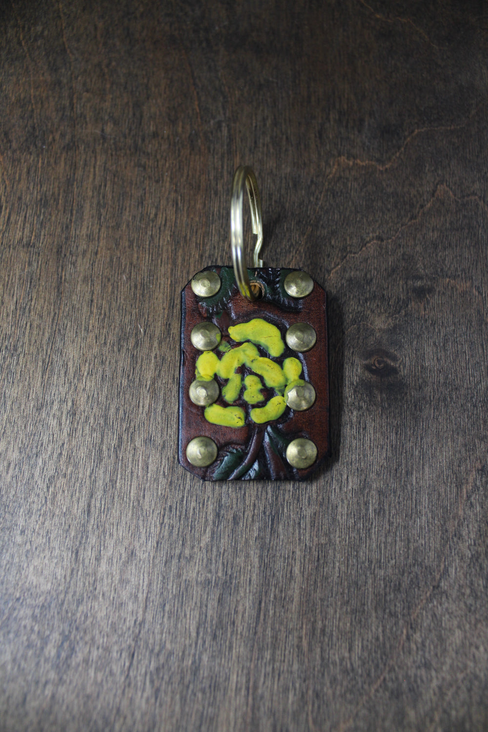 Yellow Rose Leather Key Chain