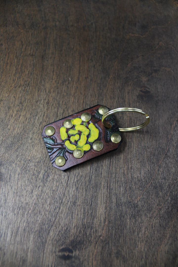 Yellow Rose Leather Key Chain