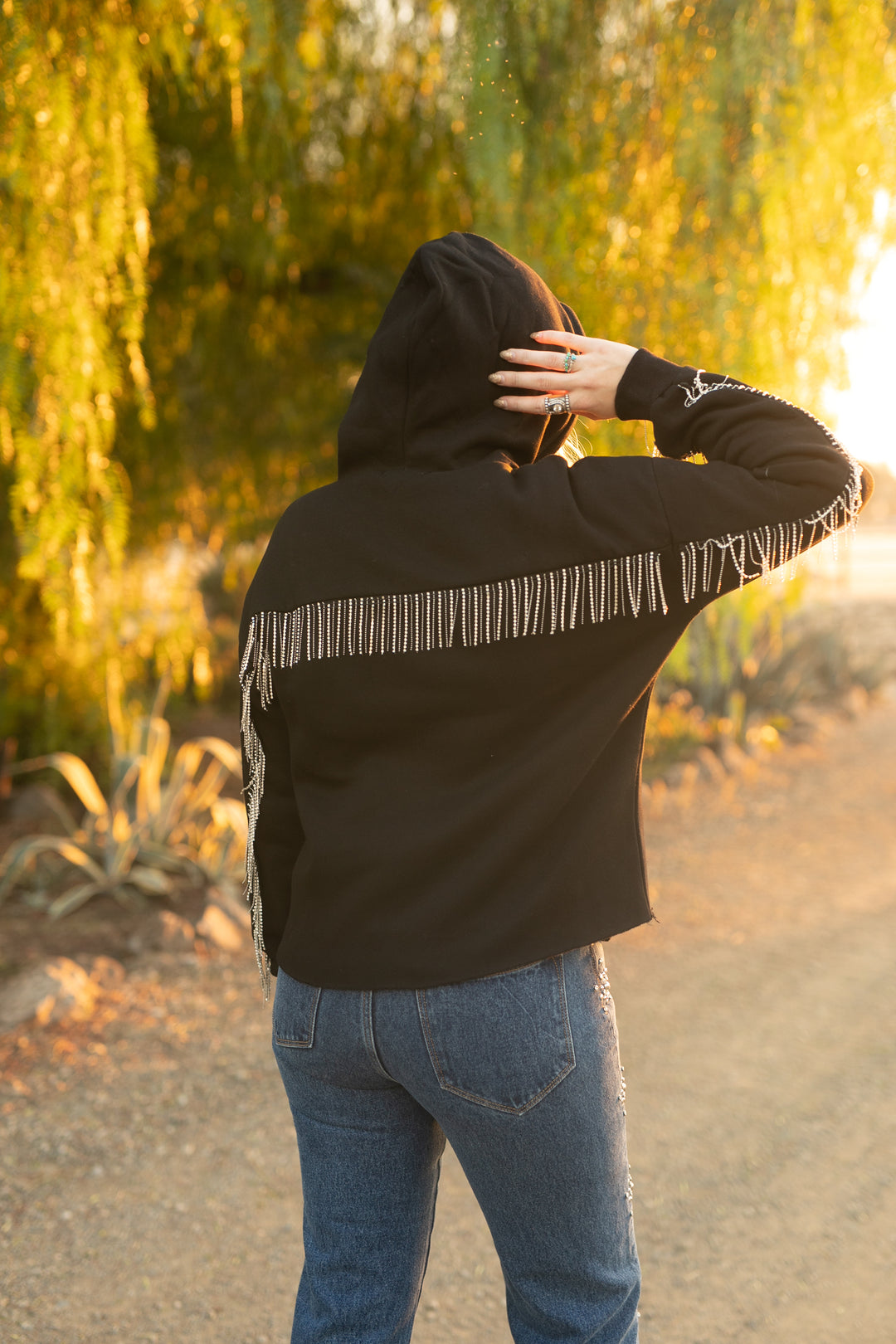 Rhinestone Black Fringe Sweatshirt