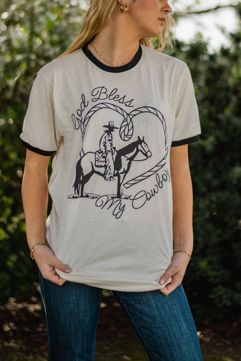 God Bless My Cowboy Cream Tee