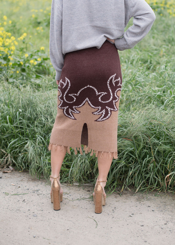 Aztec Knit Fringe Skirt
