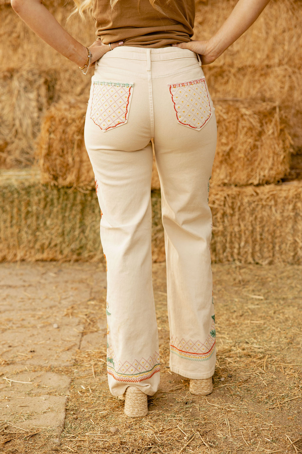 Cream Floral Jean