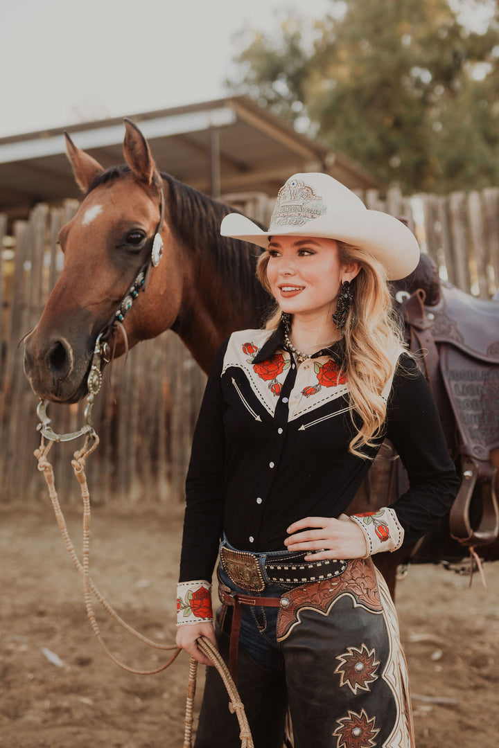 Black Rodeo Rose Button Up