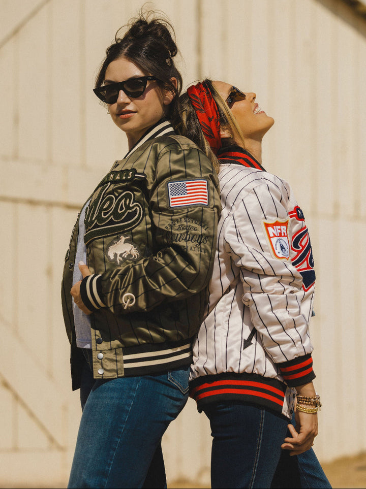 Pre-Order: Olive Pinstripe NFR Bomber Jacket