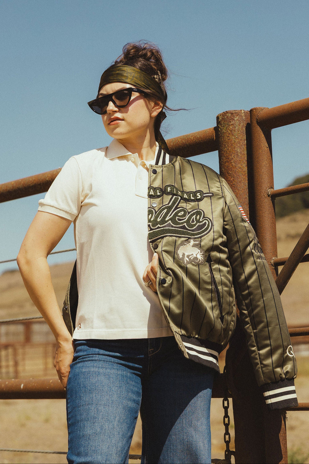 Pre-Order: Olive Pinstripe NFR Bomber Jacket