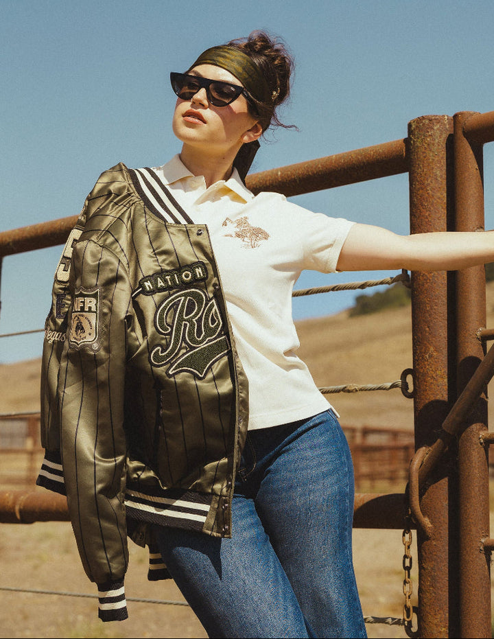 Pre-Order: Olive Pinstripe NFR Bomber Jacket