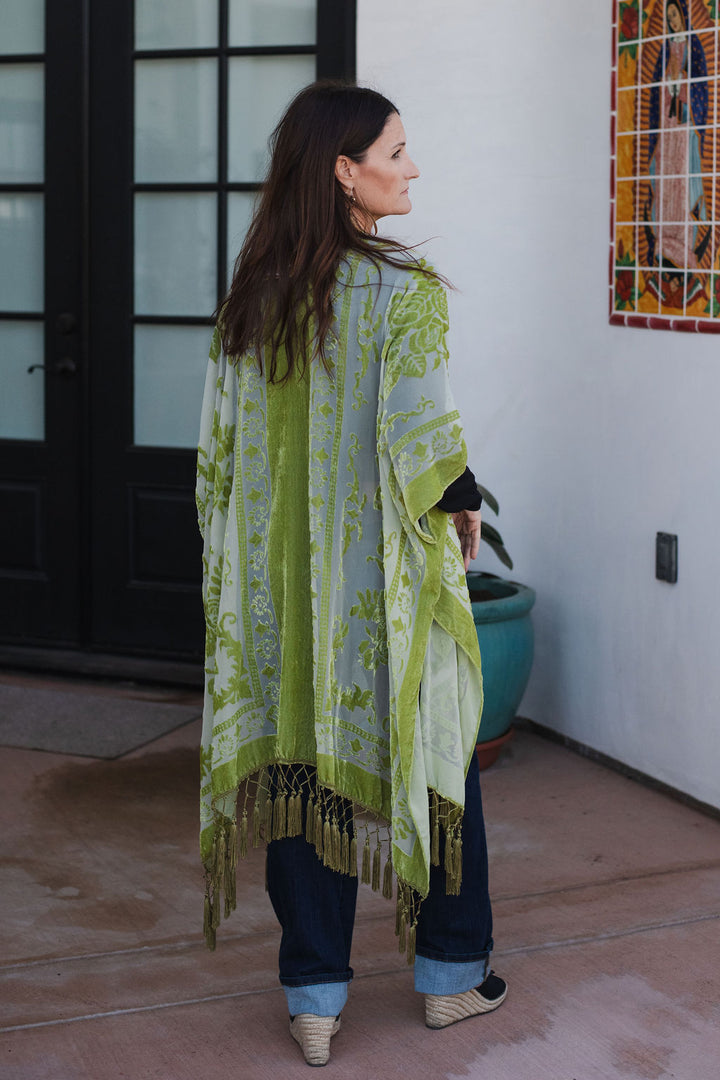 Western Velvet Mesh Tapestry Tassel Kimono